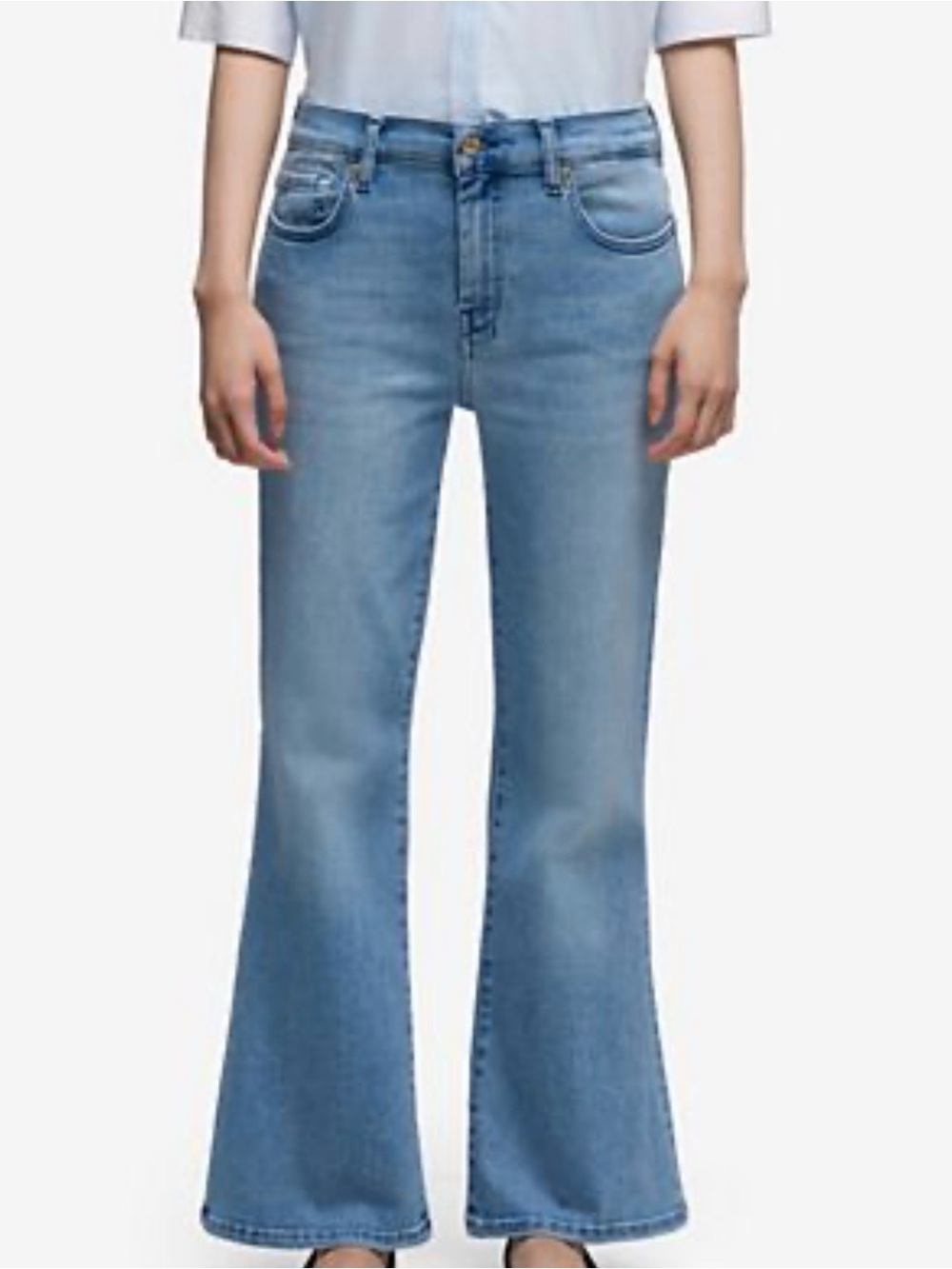 Mid-Rise Light Blue Flare Jeans for Women